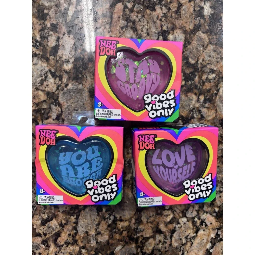 NeeDoh Good Vibes Only Heart Squishy (Pink Purple Blue) AUTHENTIC Lot Of 3